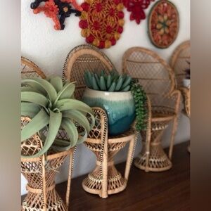 Vintage Mini Peacock Chair plant stand Rattan wicker